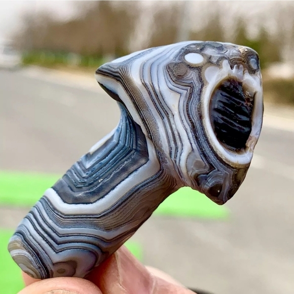 40G RARE Natural Blue Gobi Agate Eye Gemstone Hand Carved Mushroom Madagascar - Picture 5 of 13